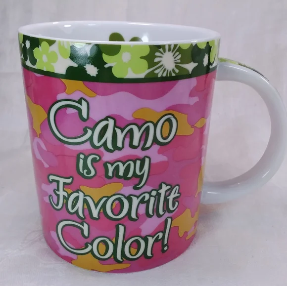 Cape Shore | Dining | Cape Shore Camo Is My Favorite Color Mug Pink Yellow  And Green 2 Oz Cup | Poshmark